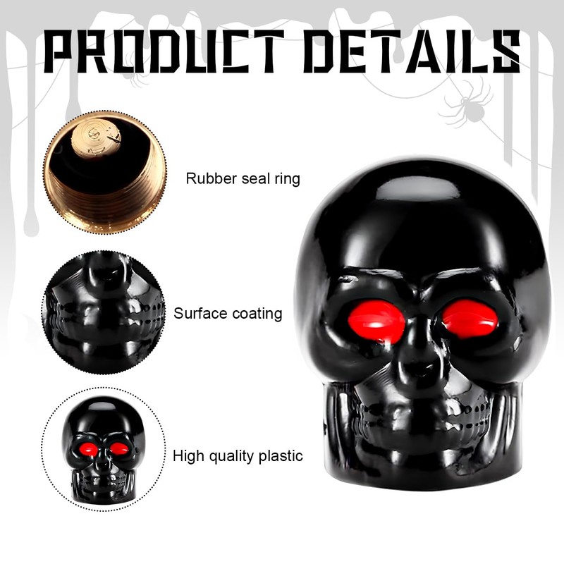 Yourkar 4 PCS Skull Style Valve Caps, Copper Red-Eyed Skull