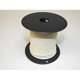 White/Yellow Striped, 18 GA AWG GXL Wire, 100' Spool, for Automotive, Truck, Motorcycle, RV. General Purpose Copper Wire .94 O.D. Abrasion Resistance, High Heat