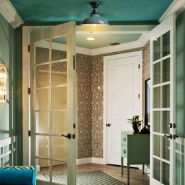 SAMTEEN Farmhouse Semi Flush Ceiling Light 12-Inch Light Blue Flush Mount Barn Ceiling Light Industrial Barn Light Fixture Ceiling Mount for Hallway Foyer Laundry Room