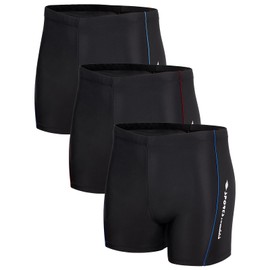 KANAV 3 Pack Men's Athletic Square Leg Swimsuit Jammers Durable Compression Swim Briefs Training Bathing Swimming Shorts