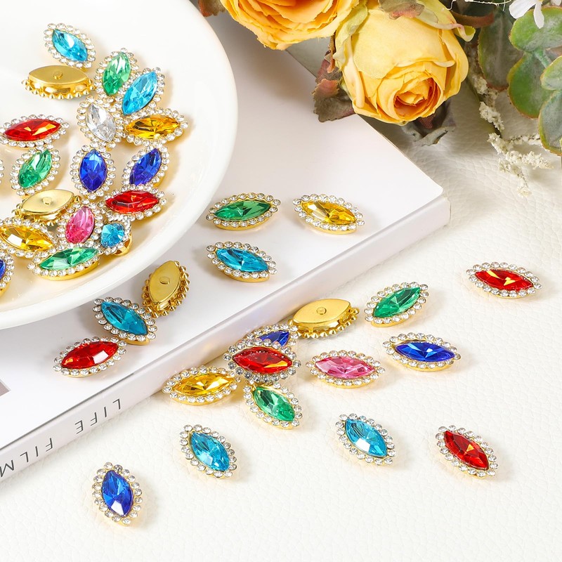 PATIKIL 40 Pcs Horse Eye Sew on Rhinestones, 15x5mm Crystals