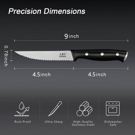 WANGMAZI Premium Steak Knife Set,High-carbon Stainless Steel Forged, Triple Rivets Sharp Steak Knives Set of 4,Hundreds of Years of Brand(4.5inch,Black Pro)