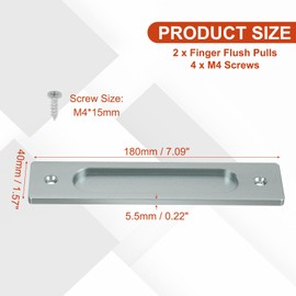 uxcell 2 Pcs Rectangle Recessed Sliding Door 7" Finger Flush Pulls, Handle Stainless Steel Recessed Pocket Door Pull with Screws for Home Bathroom Barn Closet Window, Gray