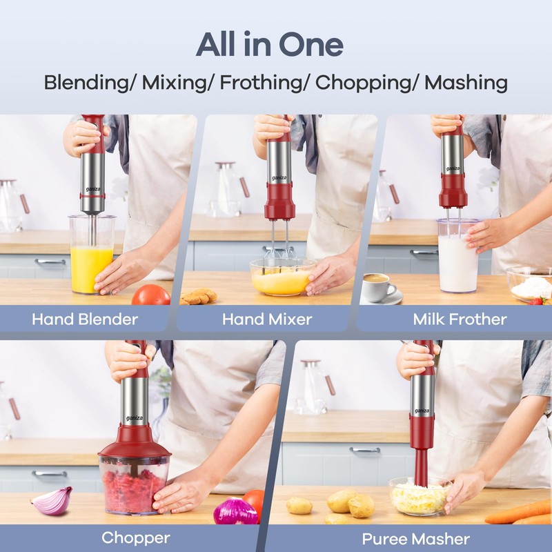 Ganiza Immersion Blender Handheld, 6 in 1 Hand Blender Stainless