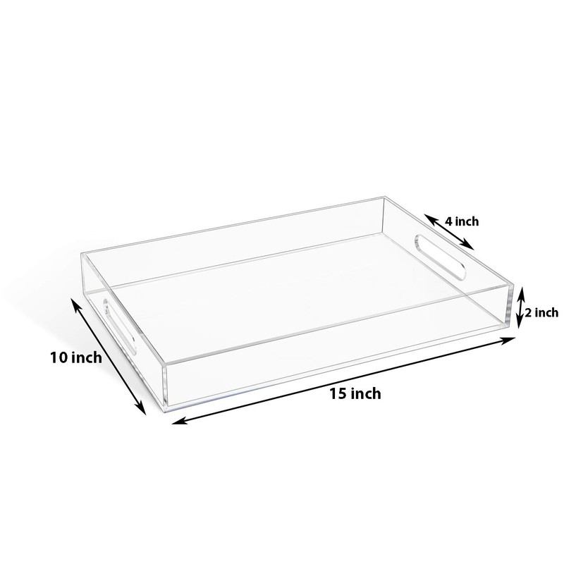Clear Sturdy Acrylic Serving Tray with Handles-10x15Inch-Serving Coffee,Appetizer,Breakfast,Butler-Kitchen Countertop Tray-Makeup