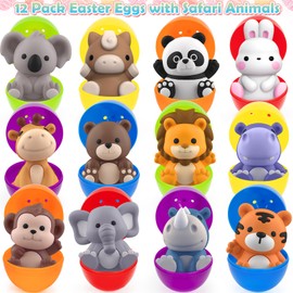 KMUYSL 24 Pcs Prefilled Easter Eggs with Toys for Easter Eggs Hunt, Plastic Eggs with Finger Puppets, Surprise Egg, Easter Theme Party Favor, Basket Stuffers Filler, Classroom Prize Supplies
