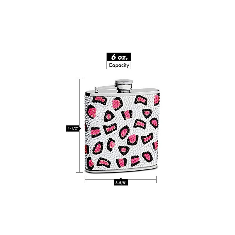 Genuine Rhinestones Hip Flask Holding 6 oz - Leopard Pattern