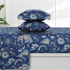 AZORES HOME Ingrid Organic Cotton 300 Thread Count Deep Pocket Bed Sheet Set, Fits up to 19 inch Mattress - Full, Blue