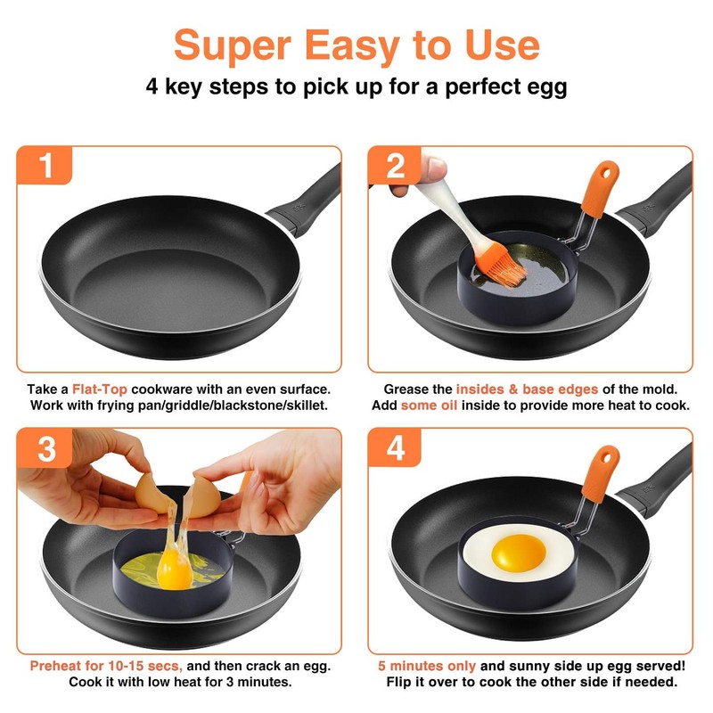 Egg Rings 3.5 Inch 4 Packs for Non-Stick Roasting Egg