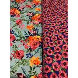 Blank Quilting Gardenscape Turquoise Large Flowers Fabric  2925-72 Half Yard Continuous Cuts