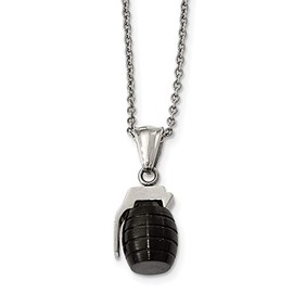 Stainless Steel Black IP Grenade Necklace