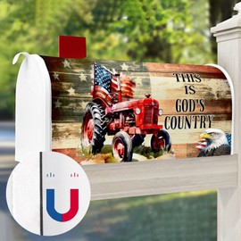 Mailbox Covers Magnetic Standard Size, Patriotic American Eagle Tractor Flag Mailbox Wraps Decorations Accessories Independence Day US Post Letter Box Cover Outdoor Garden Decor-18" X 21"