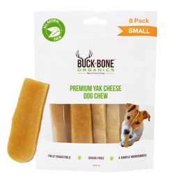 Buck Bone Organics Yak Cheese Chews for Dogs, All Natural Himalayan Yak Chew, Long Lasting Pet Treats, Odor Free, with Limited Ingredients (8 Small Sticks)