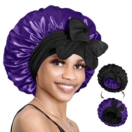 BONNET QUEEN BONNET QUEEN Silk Bonnet for Sleeping Women Hair Bonnet REVERSIBLE Double Layer Satin Bonnet Tie Bonnet Sleep Satin Hair Wrap Night Cap For Curly Hair Black Purple
