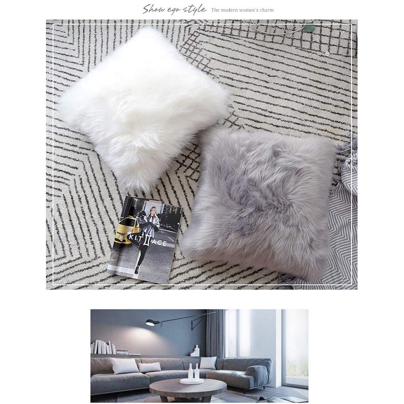 OYIMUA Grey 18'' x 18'' Fluffy Soft Faux Fur Cushion