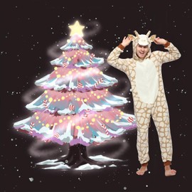 Sincere Party Adult Giraffe Onesie Costume,Fleece Giraffe Christmas Pajamas Outfit for Men and Women Medium