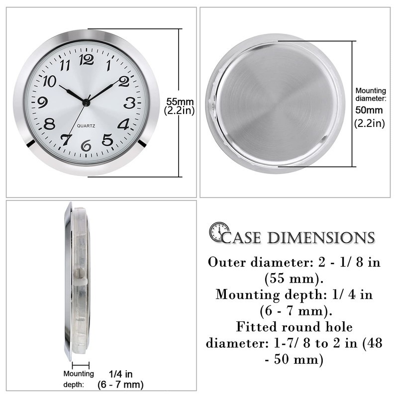 PMELCXD 2-1/8" (55mm) Quartz Watch Insert, Zinc Alloy Metal Case,