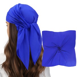 vimate Royal Blue Satin Scarf for Women - Solid 27'' Silk Feeling Square Neck Scarves Bandana for Women Hair Head Scarf (Style 55)