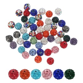 PATIKIL 50 Pcs Rhinestone Beads for Jewelry Making, 10mm Shiny Round Disco Ball Beads Sparkle Crystal Clay Beads with Hole for Bracelet Necklace DIY Crafting, 15 Colors
