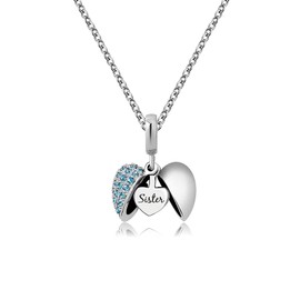KunBead Jewelry 18 inch Sister I Love You Blue Heart Charm Pendant Necklace
