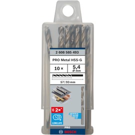 Bosch 10x PRO Metal HSS-G Twist Drill Bit Standard Length (for Non-ferrous metals, Steel, Ø 5,40 mm, Professional Accessory Rotary Drill/Drivers)