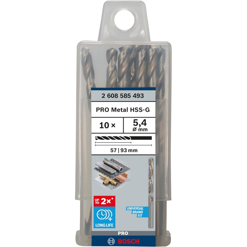 Bosch 10x PRO Metal HSS-G Twist Drill Bit Standard Length