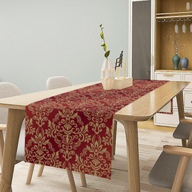 Camino de mesa de damasco rojo, gótico, antiguo, estilo victoriano, floral, bohemio, para el hogar, cocina, mesa, comedor, jardín, granja, boda, fiesta, decoración de 13 x 36 pulgadas