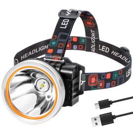 Kitness High Lumen Coon Hunting Light, Hands-Free Superbright LED Headlamp, Waterproof & Rechargeable Spotlight, 2 Light Modes Headlight for Hunting, Hiking and Fishing (Silver-Yellow Light)