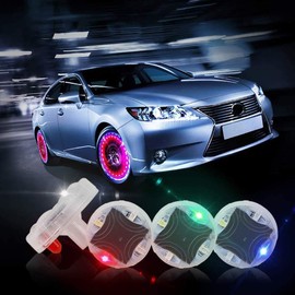 4 Pcs Flash Wheel Tire Light, MACHSWON Colorful LED Solar Wheel Hub Tire Lights, Tyre Valve Cap Strobe Lamp Waterproof Kit Four Modes for Car Vehicle Motorcycle Bike