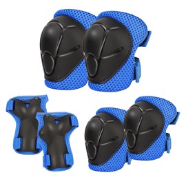 Protective Gear Set, Knee Pads for Kids 3-10 Years Old, Toddler Elbow Pads, Wrist Guards, Skating Cycling Bike Rollerblading Scooter (Blue, Medium（6-12years）)