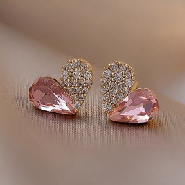 Unbranded Pink & Silver Heart Stud Earrings - Silver Pear Simulated Morganite Super Cute