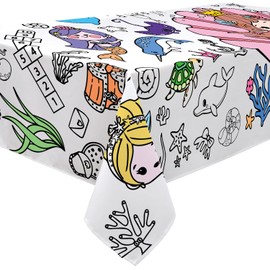 T-Antrix Giant Mermaid Party Coloring Poster, 30 x 72 Inches Jumbo Coloring Banner/Table Cover for School Parties, Birthday Party, Special Events Decoration-Mermaid Party Games for Kids Girls