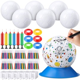 JolliLudo 6 Pack Paint Your Own Ball with Washable Markers, Custom Color with Pump, DIY Gifts Craft Kit for Party Indoor Outdoor (Soccer)