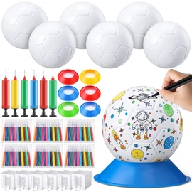 JolliLudo 6 Pack Paint Your Own Ball with Washable Markers, Custom Color with Pump, DIY Gifts Craft Kit for Party Indoor Outdoor (Soccer)