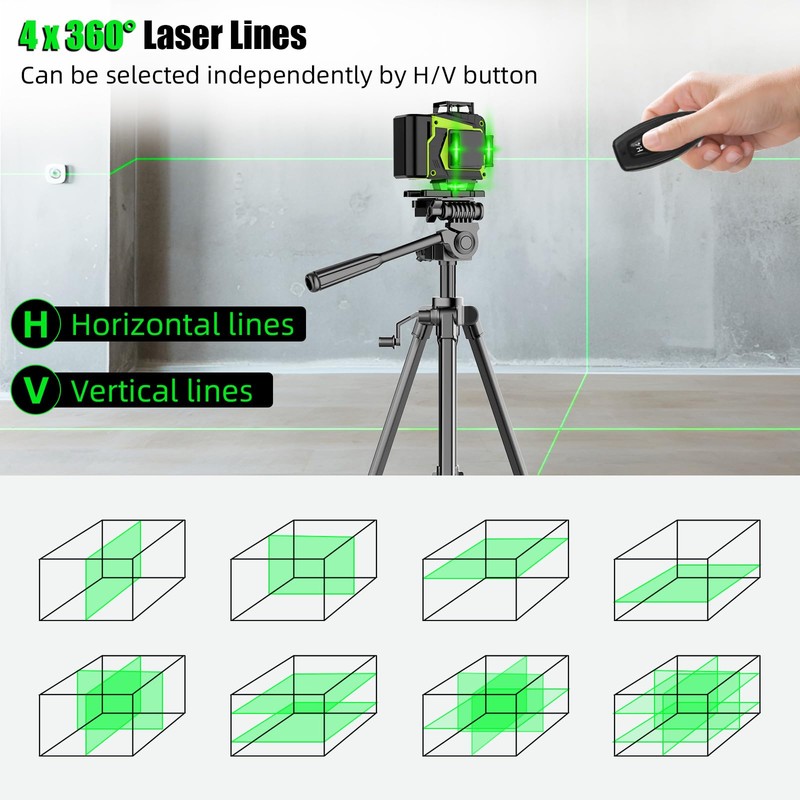 16 Line Laser Level 360 Self Leveling,Professional 4x360°Green Cross Line