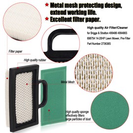 Carkio Air Filters Pre-Filter Oil Filter Fuel Filter Spark Plug Kit Replace for Briggs & Stratton 499486 499486S 273638S 698754 14-20HP 401577 405577 406777 407777 Lawn Mower 492056 492932