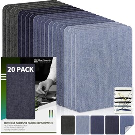 KING MOUNTAIN Iron-on Repair Patch 20 Pcs Pack,Denim Patches for Jeans Kit 3" by 4-1/4",100% Cotton Denim Iron-on Repair Patch,Jeans and Clothing Repair and Decoration Kit (Five Color 1.0)