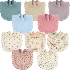 Mepase 10 Pcs Large Muslin Baby Girl Bibs Drool Teething Bibs Lap Shoulder for Boy Girls Teething(Fresh Colors)