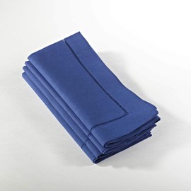 Fennco Styles Basic Collection Classic Hemstitch Boarder Linen Blend 20 x 20 Inch Cloth Napkins, Set of 4 – Cobalt Blue Diner Napkins for Wedding Banquets, Family Gather, Special Events and Home Décor