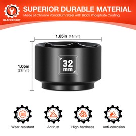 BLACKROBOT 32mm Low Profile Oil Filter Socket, 3/8" Drive 6-Point Oil Filter Cap Remover and Installer Tool, Chrome Vanadium Steel