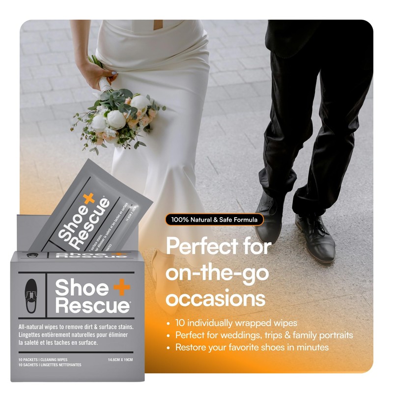 ShoeRescue All-Natural Cleaning Wipes. Remove Dirt & Surface Stains from