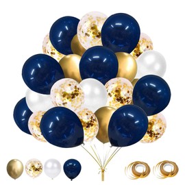 Flow.month 60Pcs Balloons Set, 12 Inches Navy Blue Balloons gold Metallic Balloons white Latex Balloons Confetti Balloons Helium Balloons for Wedding Birthday Party Decoration (gold-b)