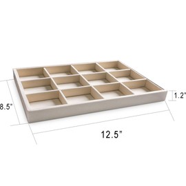 Frebeauty Stackable Velvet Jewelry Organizer Trays for Drawers Inserts Jewelry Storage Tray Display Case, Stud Earrings Bracelets Necklace Rings Accessories Trays for Women Girls(Set of 2 Beige)