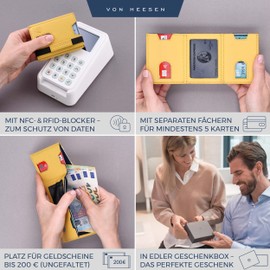 VON HEESEN Slim Wallet with RFID Protection, Card Case for Men and Women, Mini Leather Wallet, Small Wallet, yellow