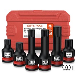 GETLITOOL Impact XZN Bit Socket Set M14-M18, 1/2" Drive CR-MO Impact XZN Triple Square Spline Bit Socket Set with Size-marked & Storage Case for Automotive Repair, Mechanical Maintenance
