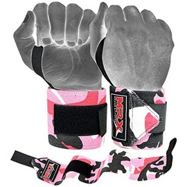 MRX Weight Lifting Gym Training Wrist Wraps for Wrist Support Bodybuilding Workout Wrap Men/Women Pack of 2 (Camo Pink)
