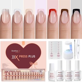 Beetles French Tip Press On Nails French Gel Nail No File Need  Fake Nails  4-in-1 DIY Manicure for Nail Extension Designs for Women #TikTokShopBacktoSchool:_Universal Charm-S-Squoval-Nude-224Pcs-16Sizes-Kit