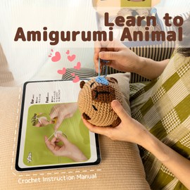 Yeezhee Crochet Kit for Beginners – Complete Amigurumi Animal Starter Set with Step-by-Step Video Tutorials, Yarn & Crochet Hook – Easy DIY Plushie Gift for Adults & Kids (Capybara)