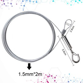 Codirato Set of 4 Wire Ropes, Adjustable Steel Rope, Stainless Steel Rope with Loop and Hook, Stainless Steel Wire Rope for Hanging Lamps, Picture Frames and Clothes, 2 m x 1.5 mm