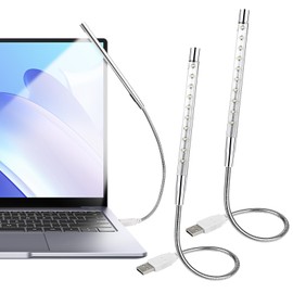 CZBRO 2 Pcs Keyboard Light with Long Gooseneck Flexible Stick - LED Laptop Light for Reading and Striking Keyboard (No Touch Switch, Silver)